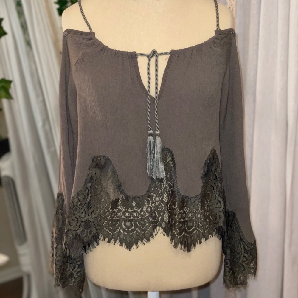 Army Green Top with Lace and off the shoulder